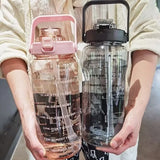 Bouilloire en plastique de 2 litres, grande bouteille d'eau de voyage Portable avec paille, tasse de sport et de Fitness, grande tasse de graisse universelle pour adulte