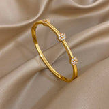Bracelet manchette femme en cuivre plaqué or avec zircon brillant, design fleur boule – bijou élégant pour fête 𝓑2𝓢