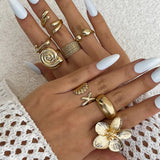 Ensemble de 8 bagues ouvertes vintage pour femme, style floral gothique. 𝓑2𝓢