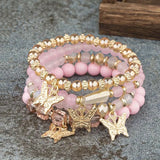 Set Bracelets Papillon Rose Bohème – 4 Pièces