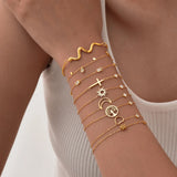 Bracelet minimaliste femmes, croix, lune et étoile, réglable.
