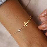 Bracelet minimaliste femmes, croix, lune et étoile, réglable.