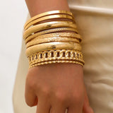 Ensemble de 10 bracelets en métal pour femmes, style punk et hip-hop, design texturé tendance. 𝓑2𝓢