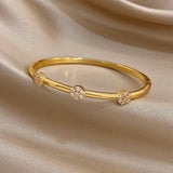 Bracelet manchette femme en cuivre plaqué or avec zircon brillant, design fleur boule – bijou élégant pour fête 𝓑2𝓢