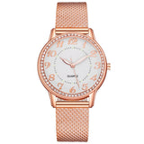Montre femme de luxe en maille or rose avec cristaux incrustés – design moderne et élégant 𝓑2𝓢