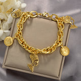Bracelet Plaqué Or 18K Style Dubaï avec Motif Soleil et Statue 𝓑2𝓢