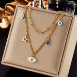 Collier MEYRROYU – pendentif rond en zircon, acier inoxydable 316L plaqué or 18K.
