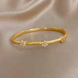 Bracelet manchette femme en cuivre plaqué or avec zircon brillant, design fleur boule – bijou élégant pour fête 𝓑2𝓢