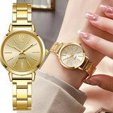 Montre Femme Luxe – Cadran Rond, Bracelet Doré en Acier, Quartz 𝓑2𝓢