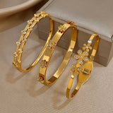 Bracelet en acier inoxydable unisexe – strass brillants, breloques fleurs, manchette étanche, cadeau élégant 𝓑2𝓢