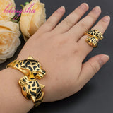 Ensemble de bracelets léopard plaqués or et bague ajustable (2 pièces) 𝓑2𝓢