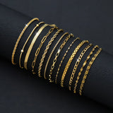 Set mit 12 Edelstahlarmbändern in Silber & Gold, wasserdicht, verschiedene Stile.