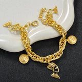 Bracelet Plaqué Or 18K Style Dubaï avec Motif Soleil et Statue 𝓑2𝓢