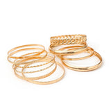 Ensemble de 10 bracelets en métal pour femmes, style punk et hip-hop, design texturé tendance. 𝓑2𝓢