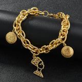 Bracelet Plaqué Or 18K Style Dubaï avec Motif Soleil et Statue 𝓑2𝓢