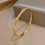 Bracelet manchette femme en cuivre plaqué or avec zircon brillant, design fleur boule – bijou élégant pour fête 𝓑2𝓢