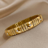Bracelets élastiques en acier doré avec strass, réglables et résistants à l’eau. 𝓑2𝓢