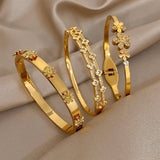 Bracelet en acier inoxydable unisexe – strass brillants, breloques fleurs, manchette étanche, cadeau élégant 𝓑2𝓢
