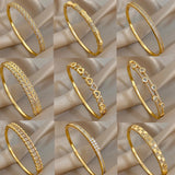 Bracelet chic en cuivre avec zircon, couleur or, design tendance pour femmes.