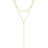 Doppellagige Goldkette für Damen mit langen Anhängern und geometrischen Perlen – schlichter und trendiger Stil.