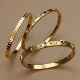 Set de 3 Bracelets Joncs Dorés avec Pierres Étincelantes 𝓑2𝓢